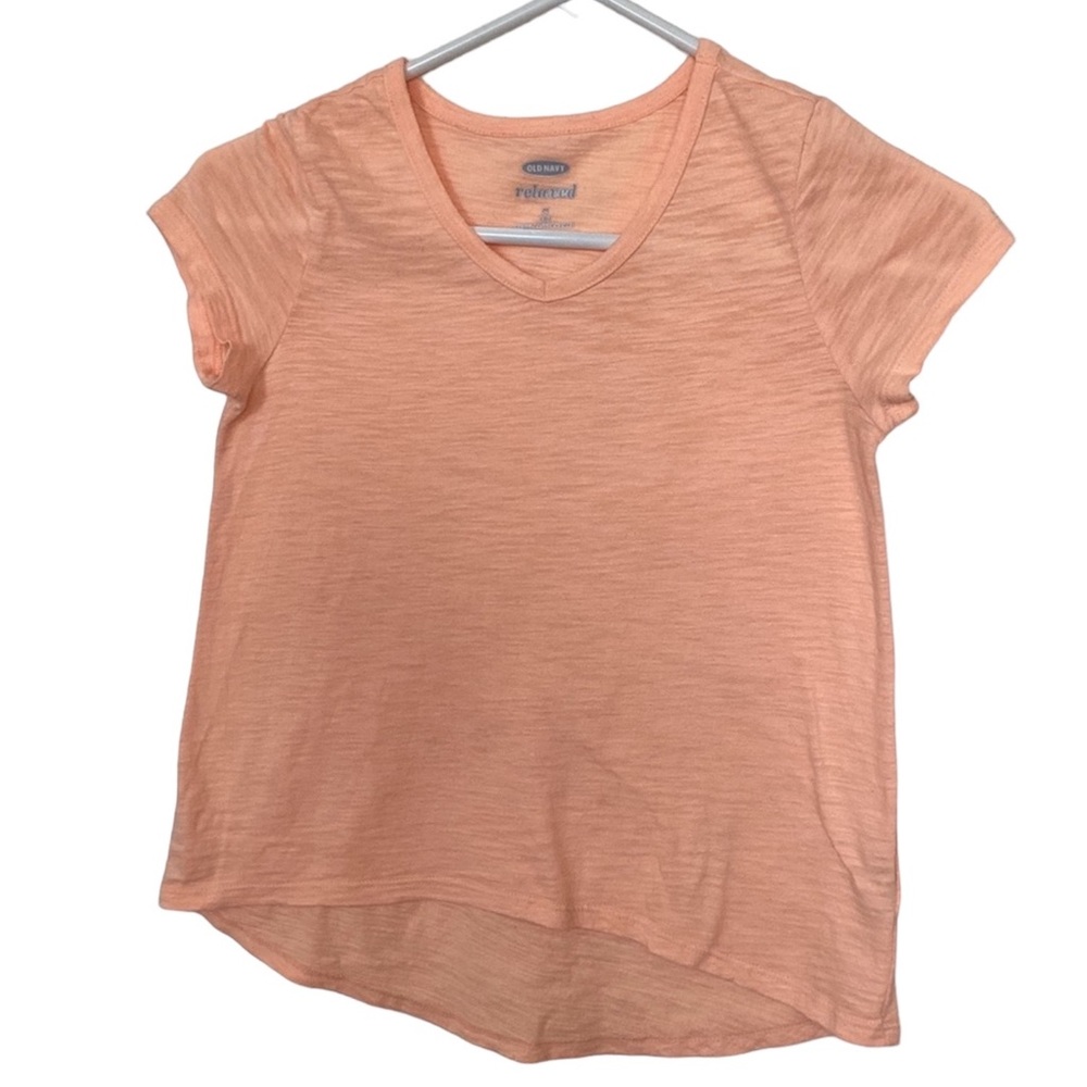 BOGO 🥳 Old Navy light orange peach short sleeve v neck T-shirt | girls M 8